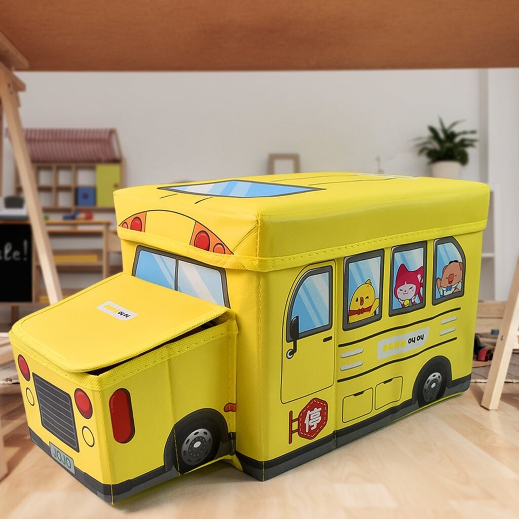 School Bus Toy Storage Box - Foldable & Portable Organizer | Dollamis