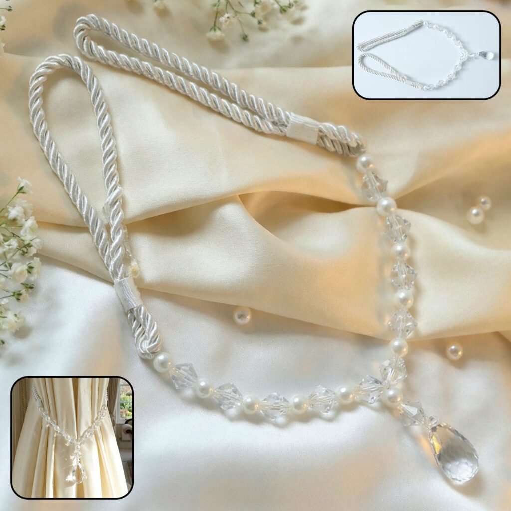 Crystal Pearl Beaded Curtain Tieback – Elegant Twisted Rope Design