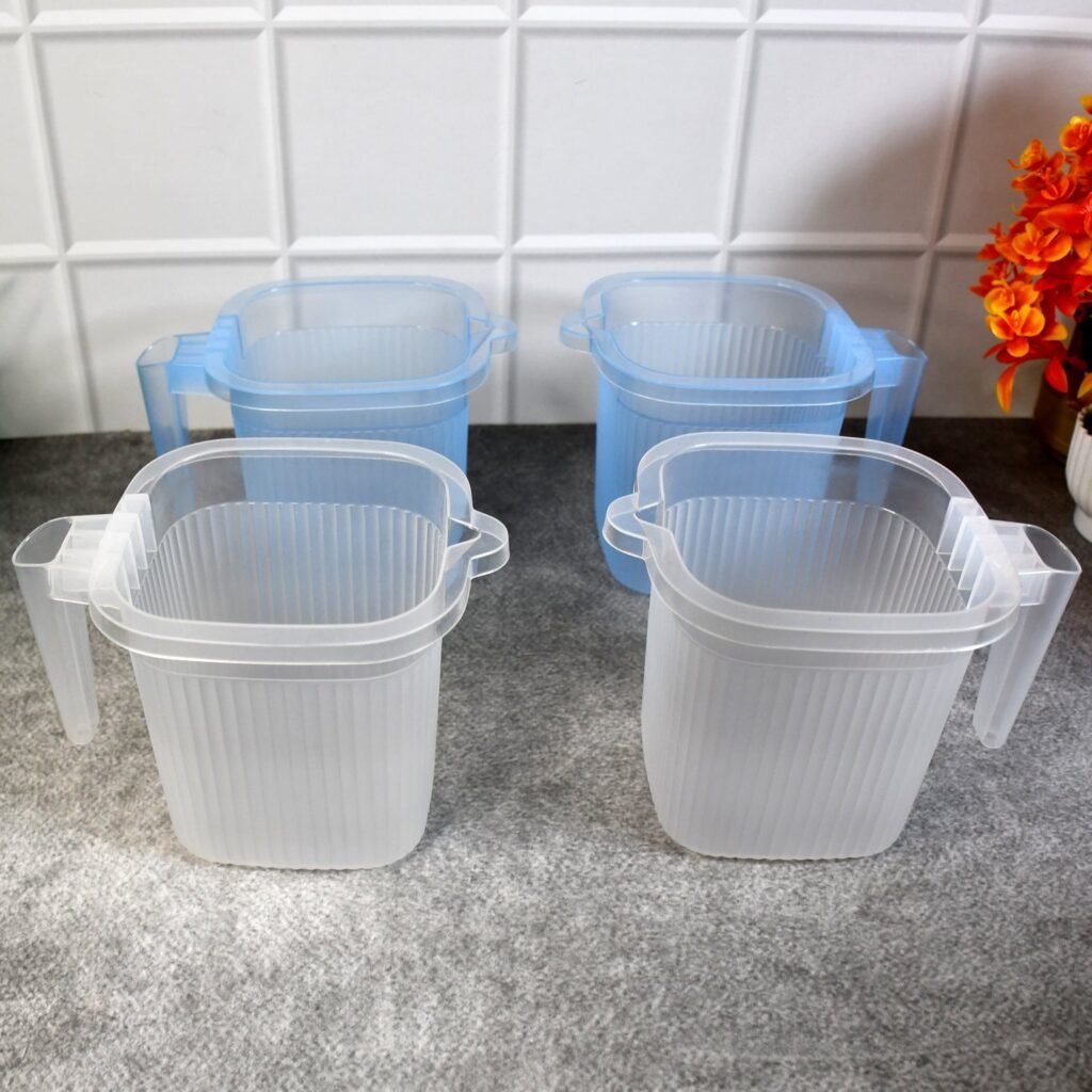 Plastic Bathroom Mugs - Transparent 1000 ML (Set of 4) | Bathora