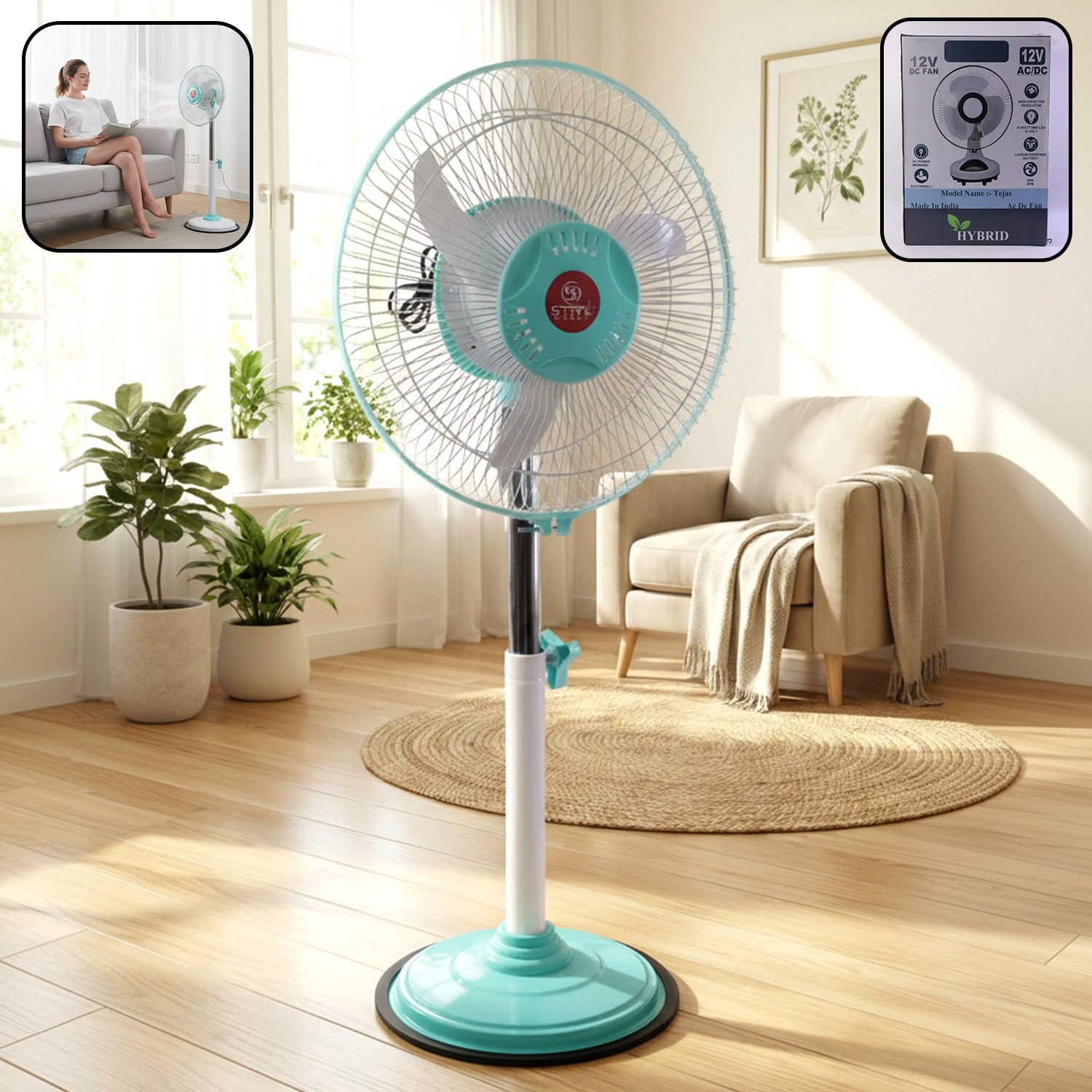 12V DC Hybrid Pedestal Fan – High-Speed Cooling for Home & Office - Image 2