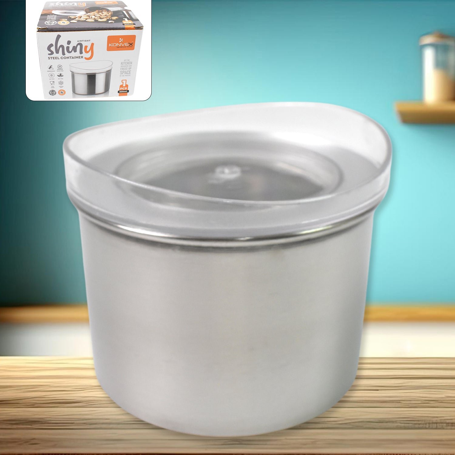 Stainless Steel Airtight Container - 500ml See-Through Lid | Konvex
