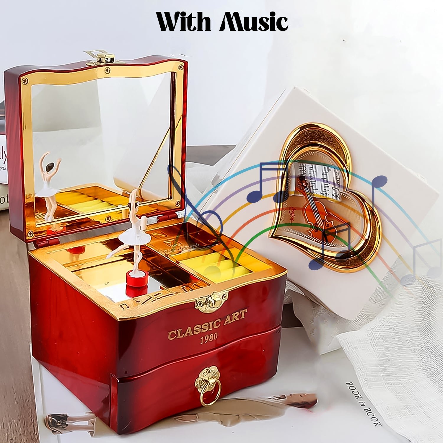 Ballerina Music Box - Hand Crank Piano & Storage |