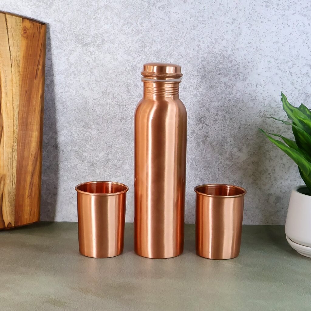 Copper Water Bottle Set - 1L Bottle & 2 Glasses | Own Hydrate