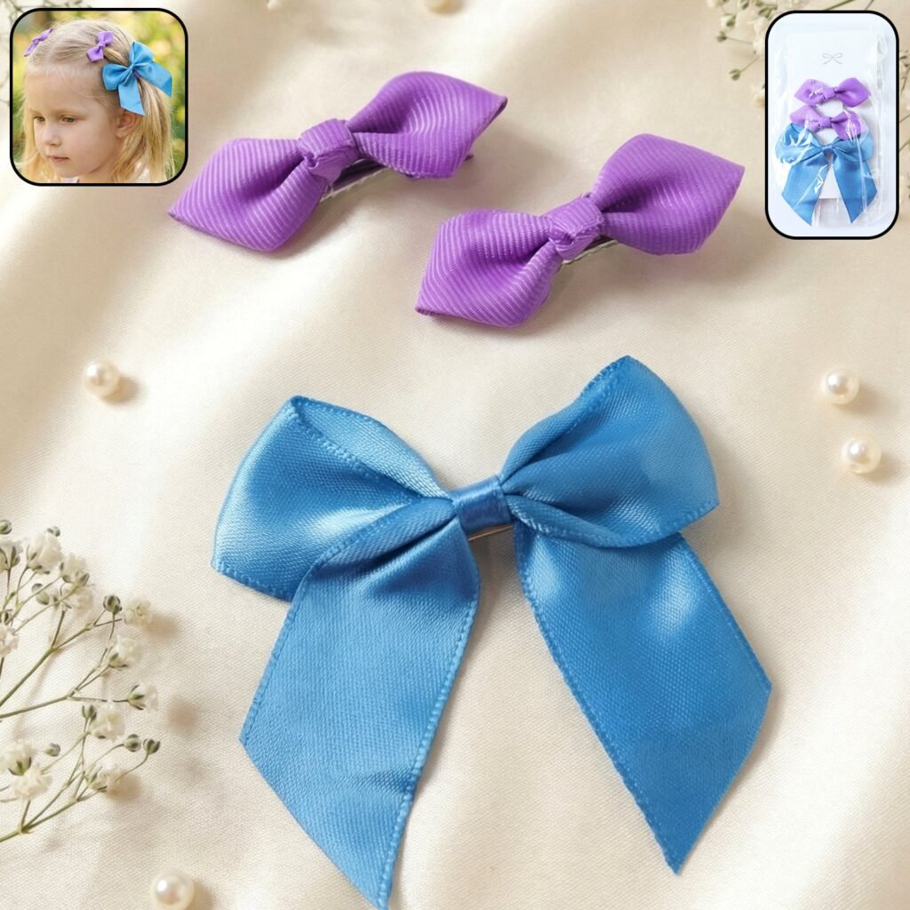 Satin Ribbon Bow Hair Clips – Elegant 3 Pc Girls' Set