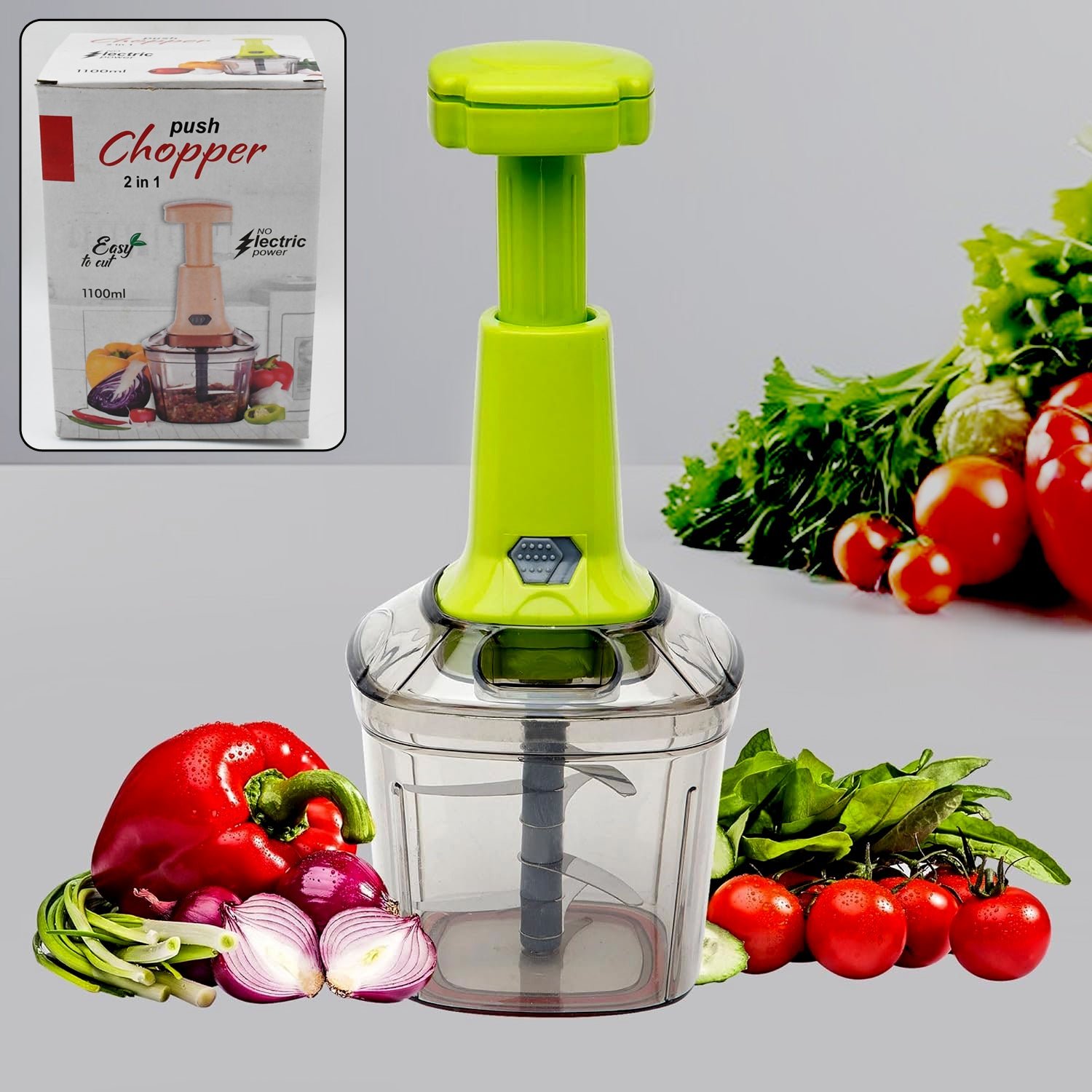 Manual Vegetable Chopper – 1100ML 2-in-1 Push Cutter | CookAura - Image 2