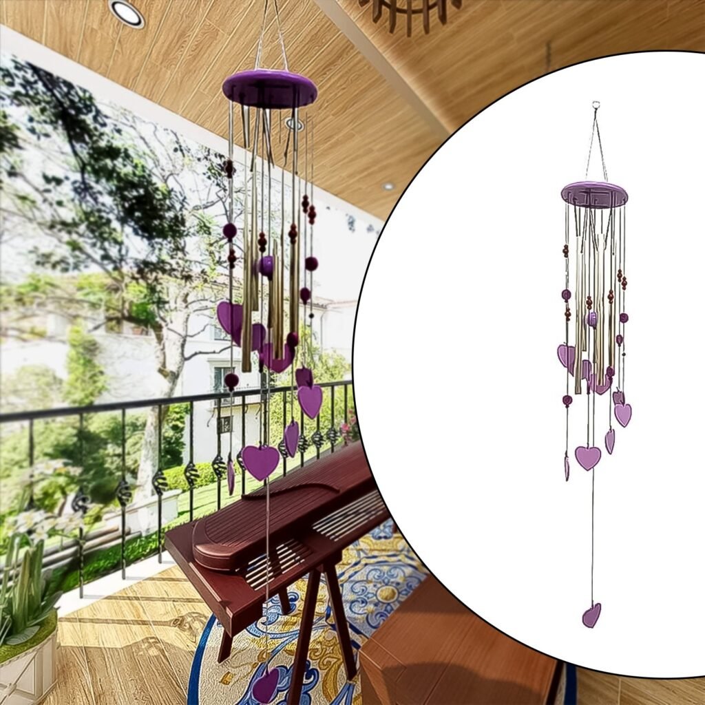 Smiley Hearts Wind Chime - Bamboo & Aluminium Decor | Indo Glow