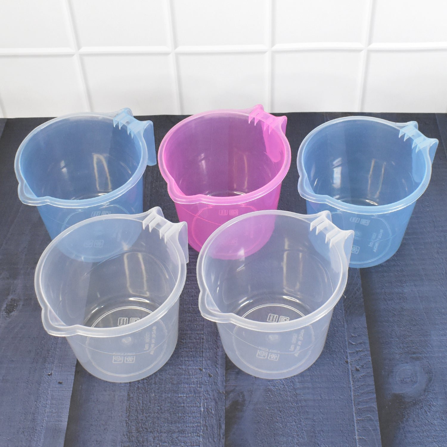 Plastic Bath Mug - 1200ML Transparent Mix Colour (Set of 5) | Mini Bubbles - Image 3