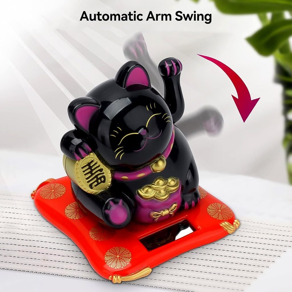 Waving Lucky Cat Statue - Solar Powered Wealth Decor | Styleva