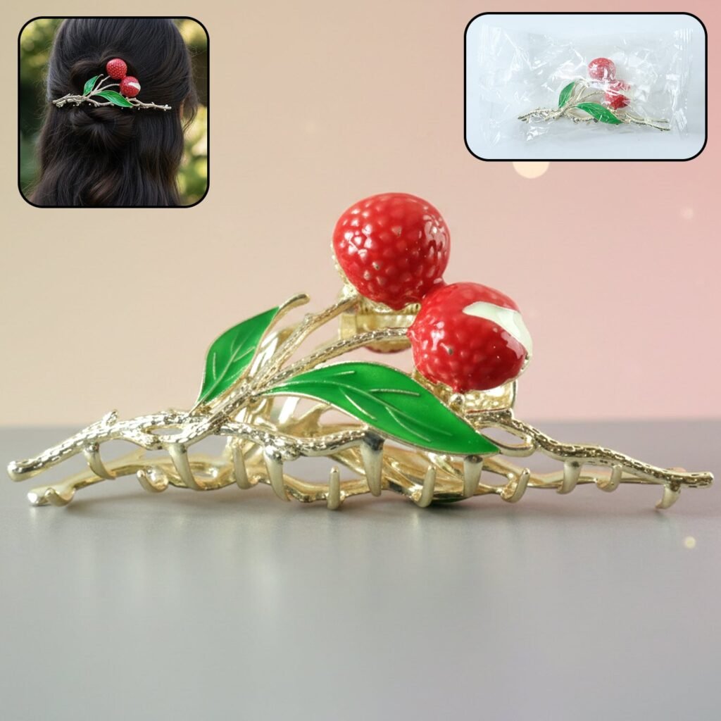 Berry Fruit Hair Claw Clip – Elegant Leaf Design & Strong Grip