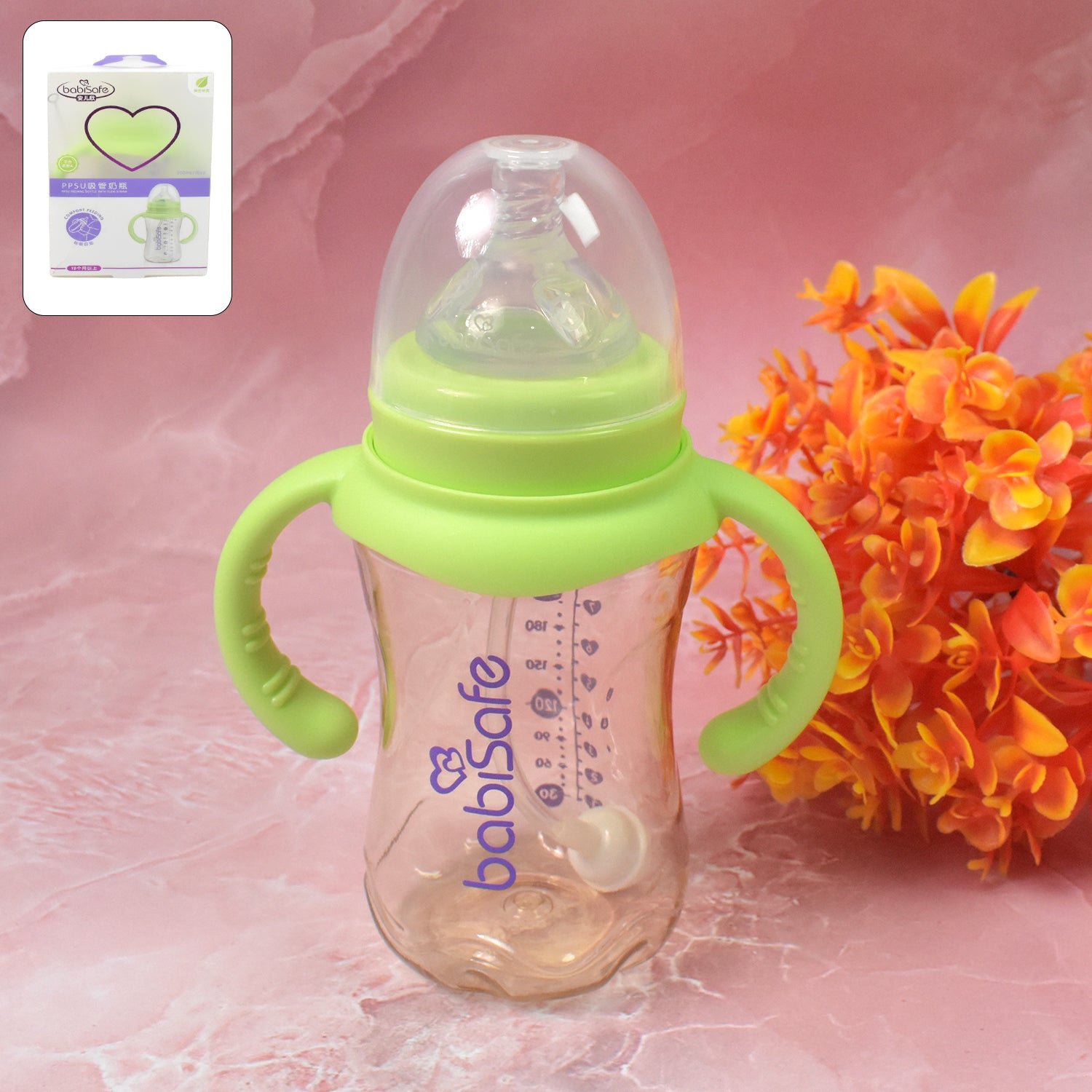 Plastic Baby Feeding Bottle - Leakproof with Handles & Straw 300ml | Feedora