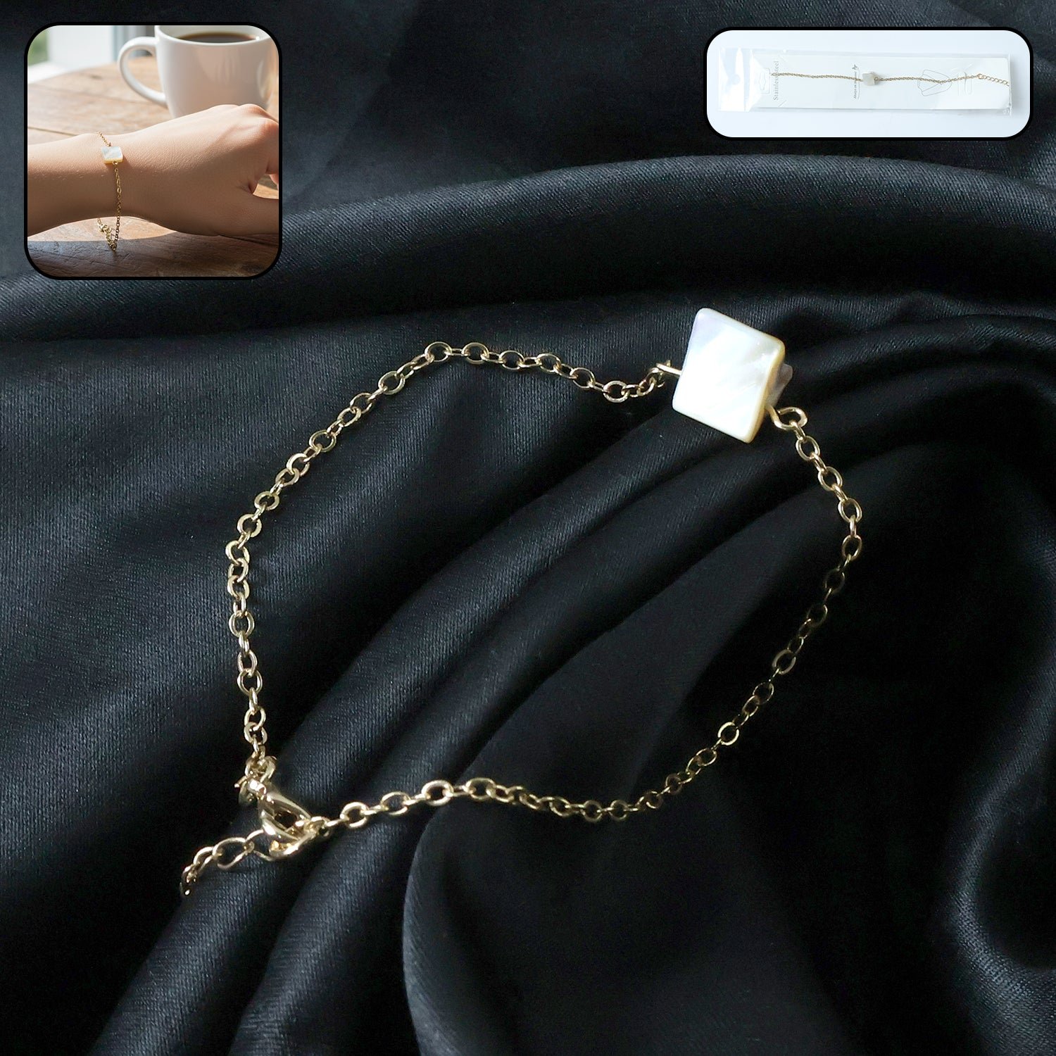 Adjustable Chain Bracelet with Square Stone Charm – Elegant Style - Image 2