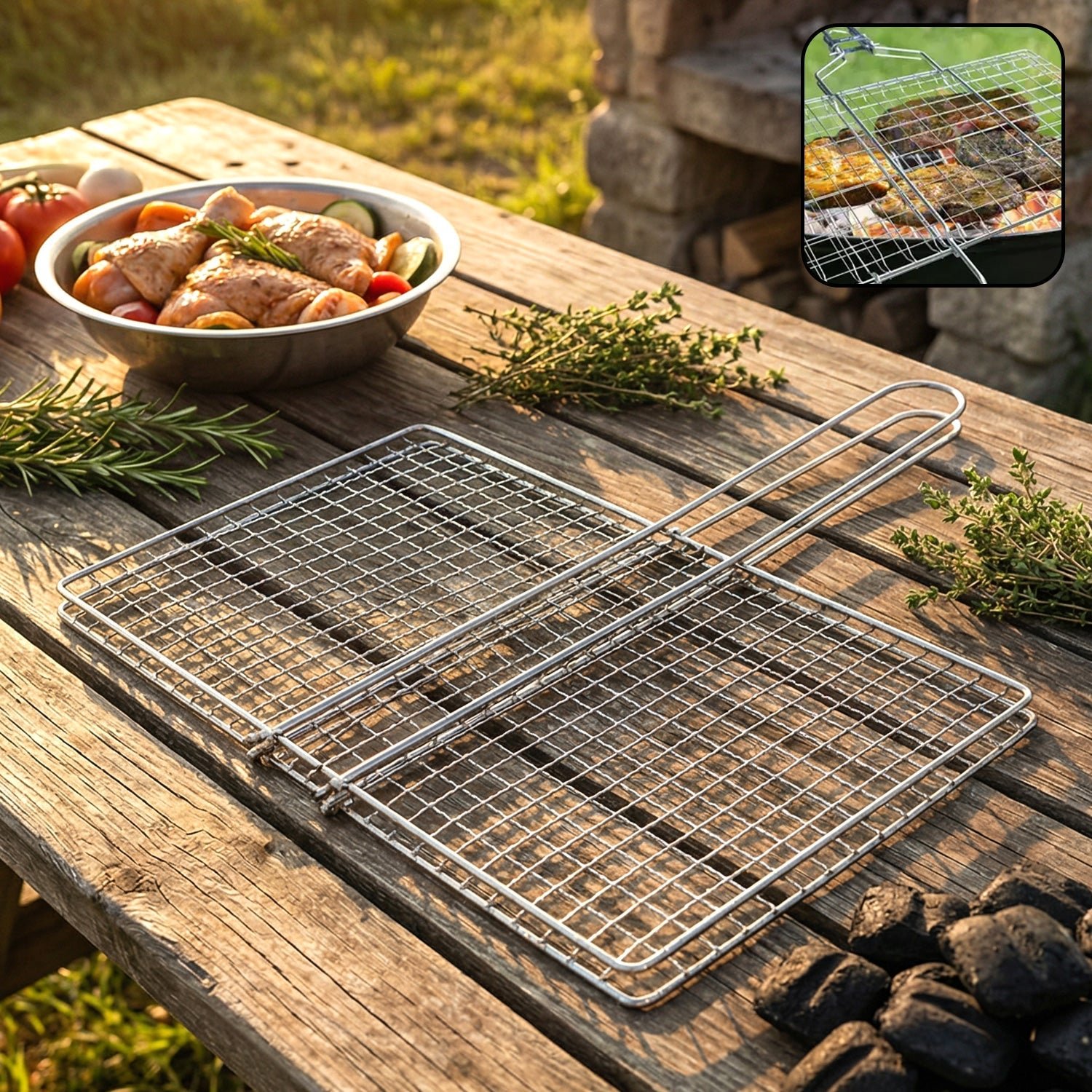 Heavy-Duty Stainless Steel BBQ Grill Basket – Long Handle & Durable Construction - Image 2
