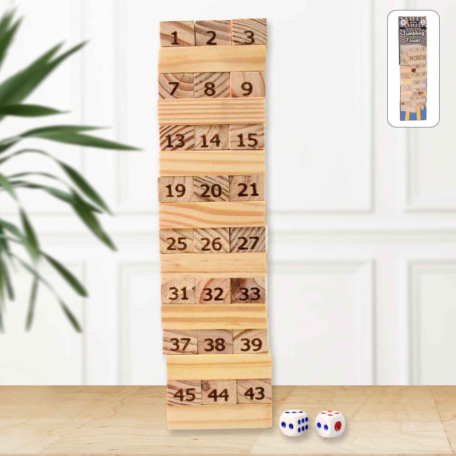 Wooden Tumbling Tower Game - 48pc Family Stacking Blocks | Puzzle Vista