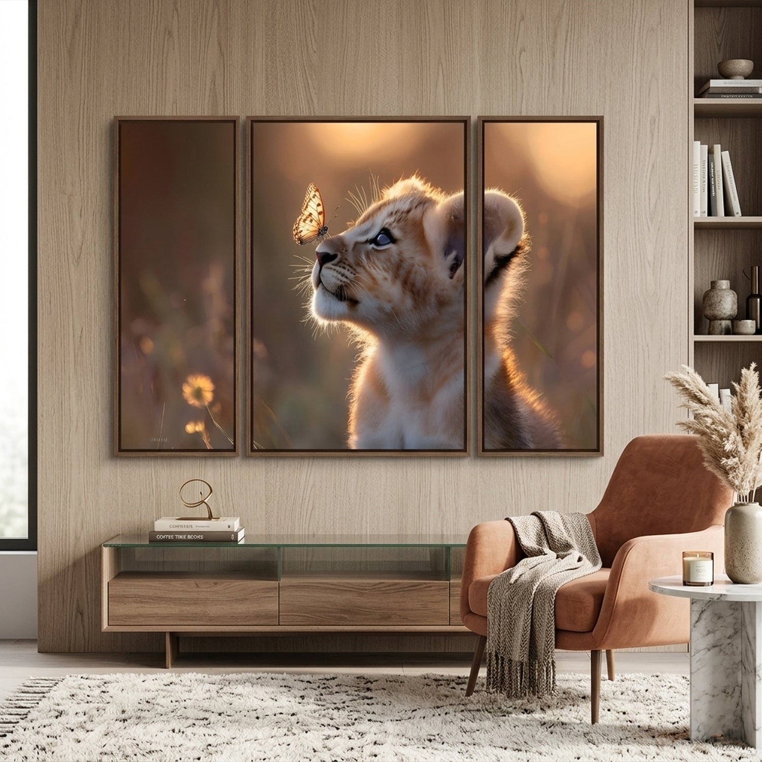 Lion Cub Wall Art – Vibrant 3-Panel MDF Wall Decor - Image 5