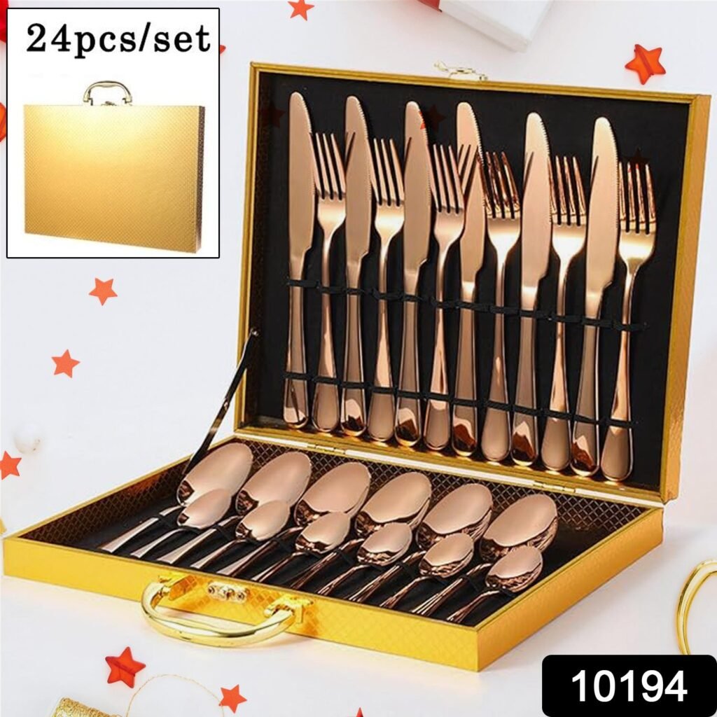 Gold Flatware Set – 24-Piece Luxury Dining | Serve Stellar