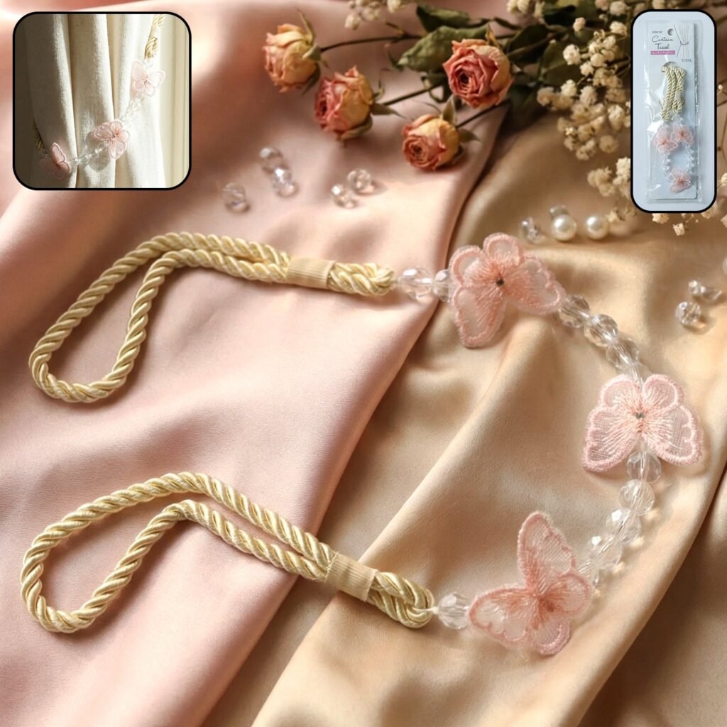 Floral Beaded Curtain Tieback – Elegant Butterfly Design