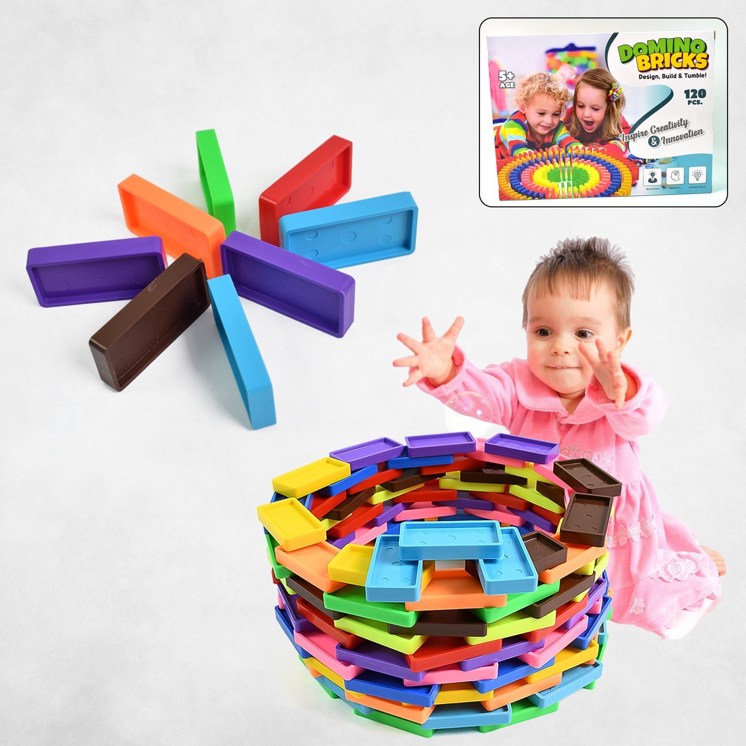 Wooden Domino Blocks - 120 Pcs Colorful Stacking Set | Aditi