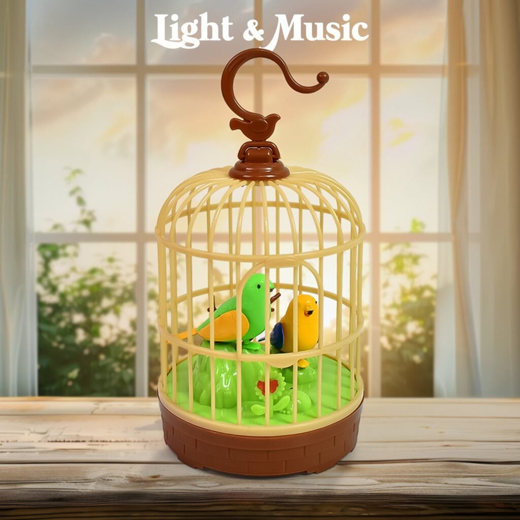 Chirping Bird Toy - Sound-Activated Hanging Cage with LED & Music | Spark Tots