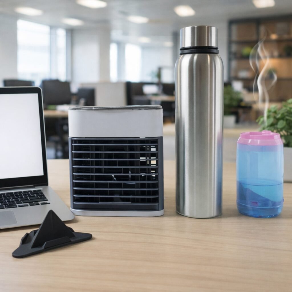 Office Essentials Combo Set – Mini Air Cooler & Water Bottles