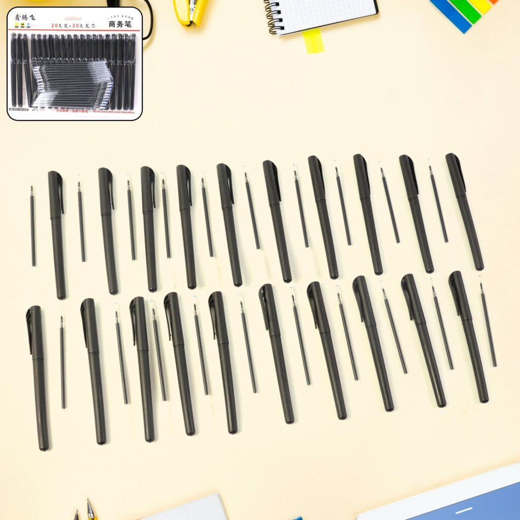 Refillable Black Marker Pen Set with 20 Pens & Extra Ink