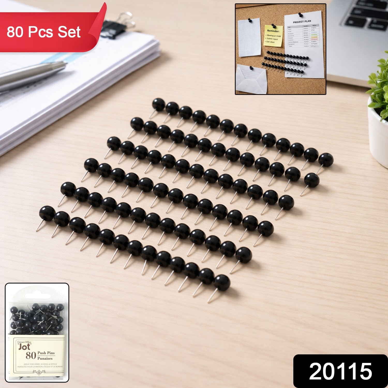 Round Head Push Pins – Strong Steel, Secure Pinning (80 Pieces) - Image 2
