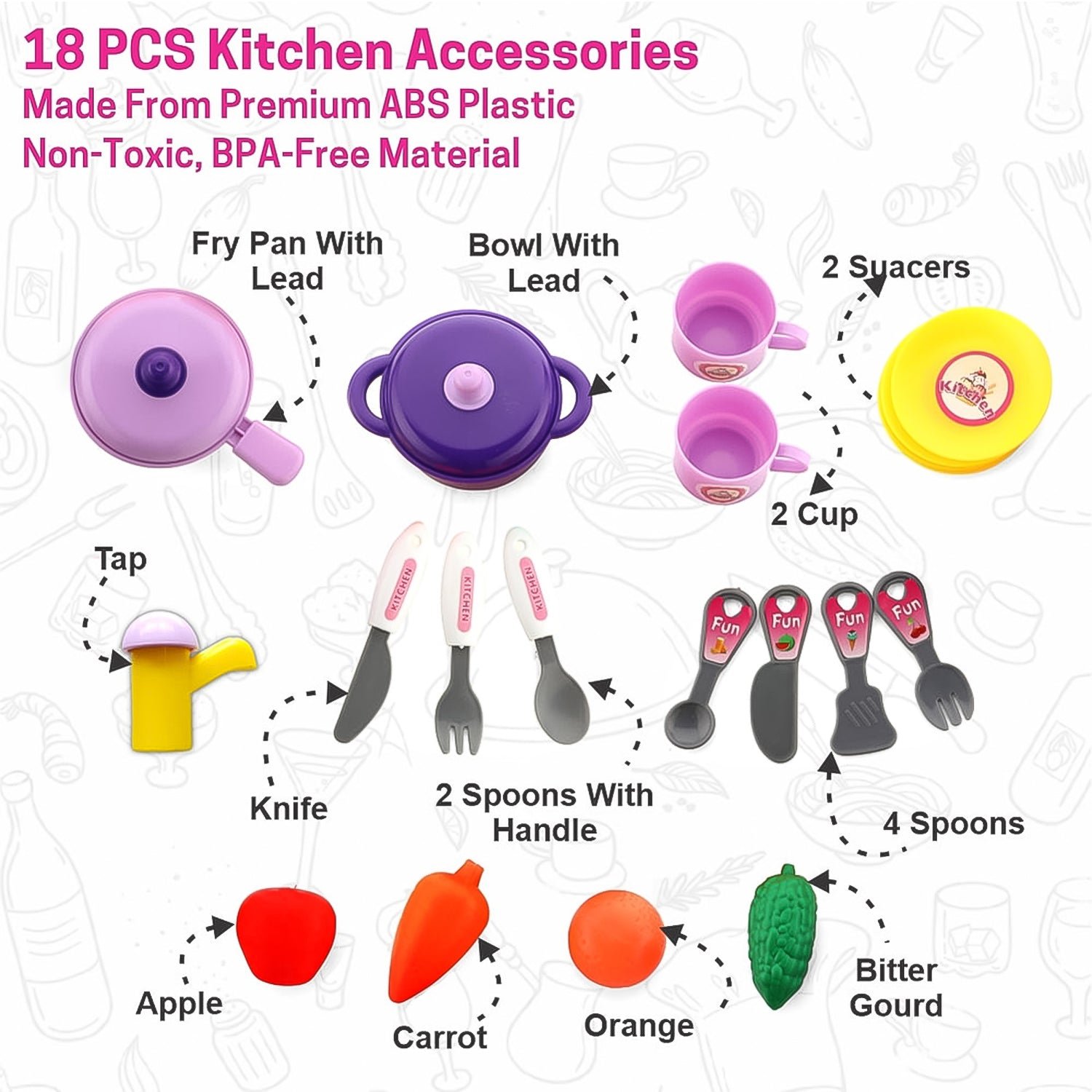 Kids Kitchen Play Set - 23-Piece Portable Pretend Play | Aditi - Image 4