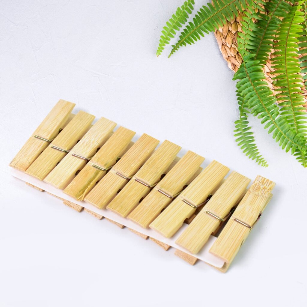 Bamboo Cloth Clips - Heavy Duty Wooden Pegs (10 Pcs) | BathNova