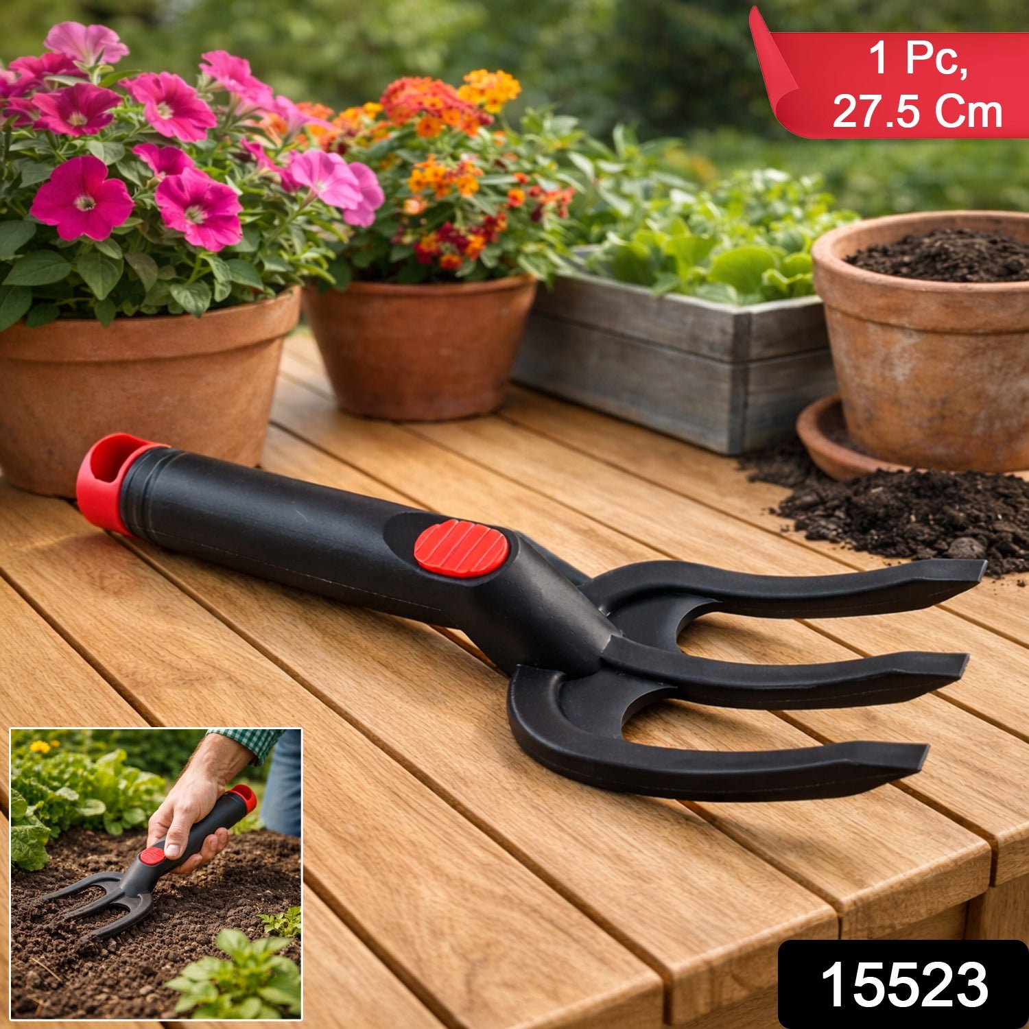 Garden Hand Cultivator Fork – Durable 3 Prong Soil Loosening Tool - Image 2