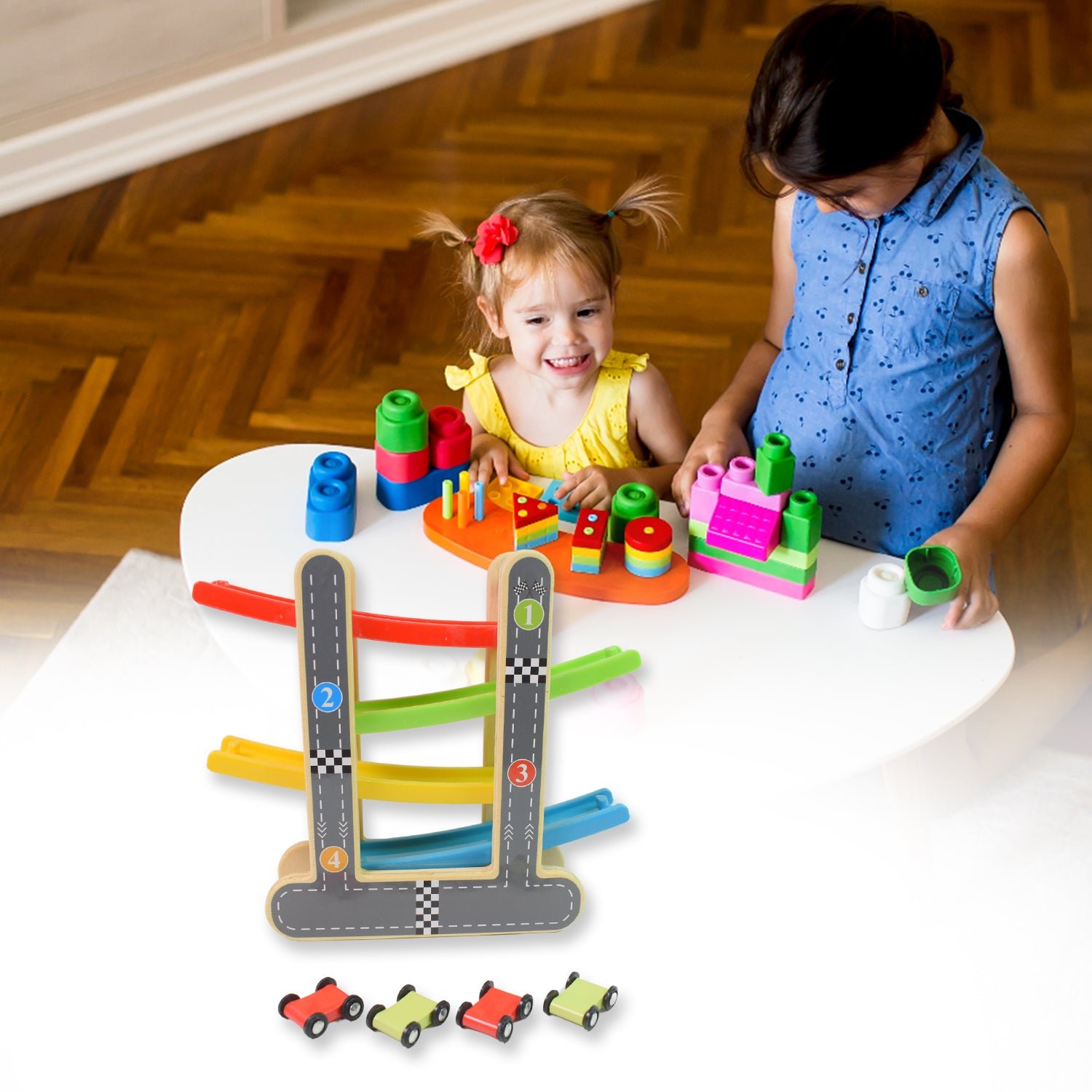 Wooden Race Track - 4-Level Car Ramp Set for Toddlers | Action Legion - Image 3