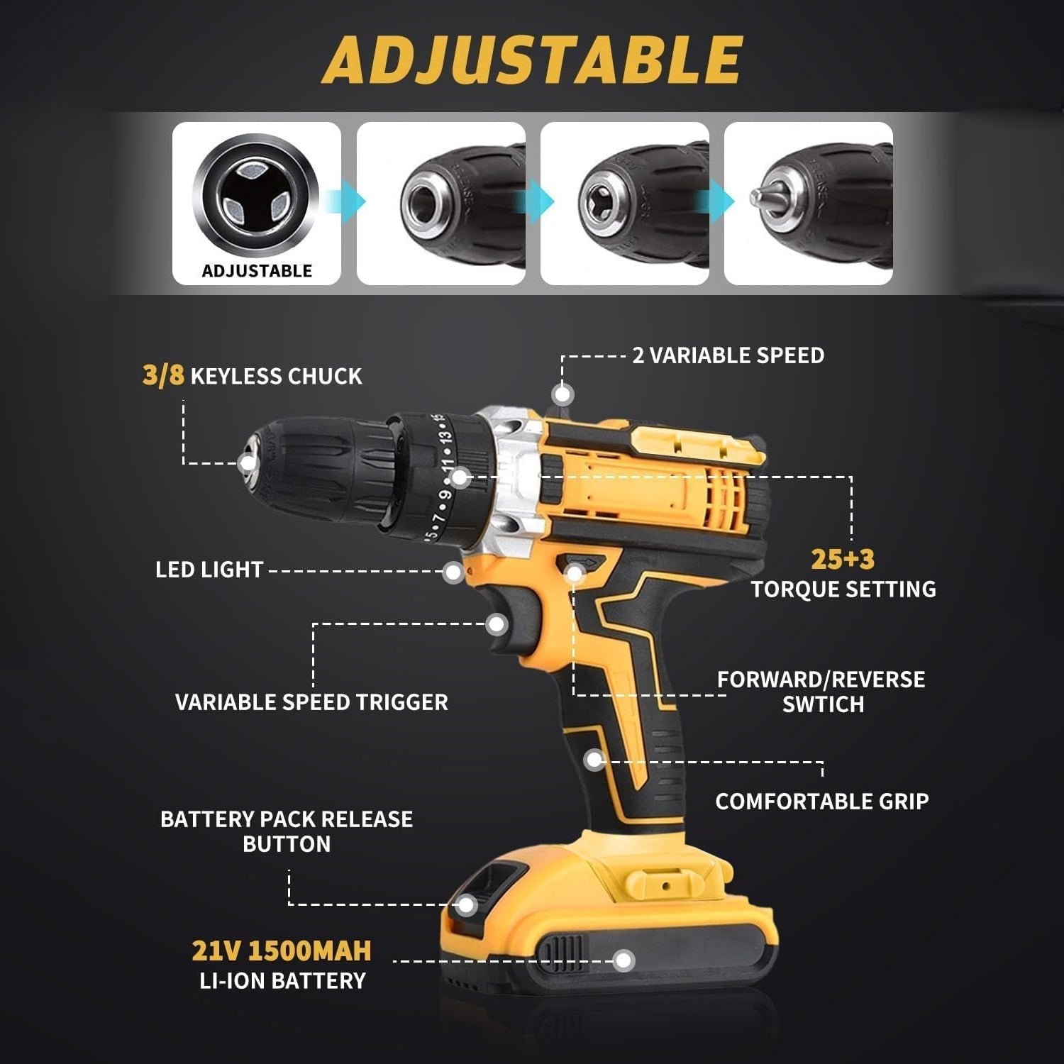 Cordless Drill Set - 21V Lithium Double Battery Kit | PowerXpert - Image 3