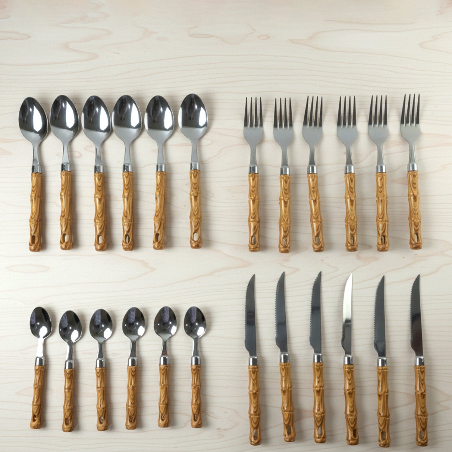 Stainless Steel Cutlery Set – Elegant Wooden Handle, 24 Pieces - Image 7