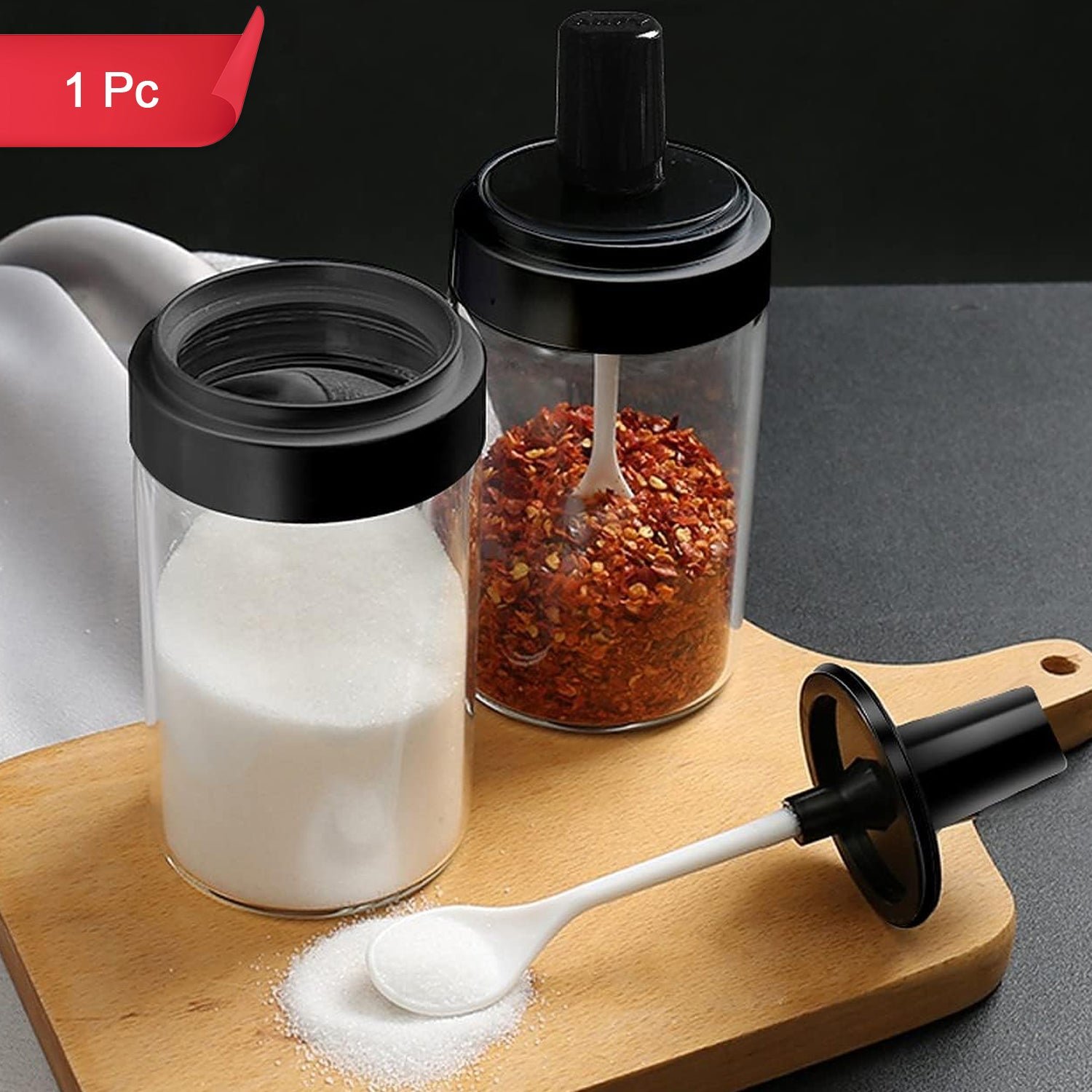 Glass Spice Jar – Attached Spoon & Leakproof Lid | Tidy Table - Image 2