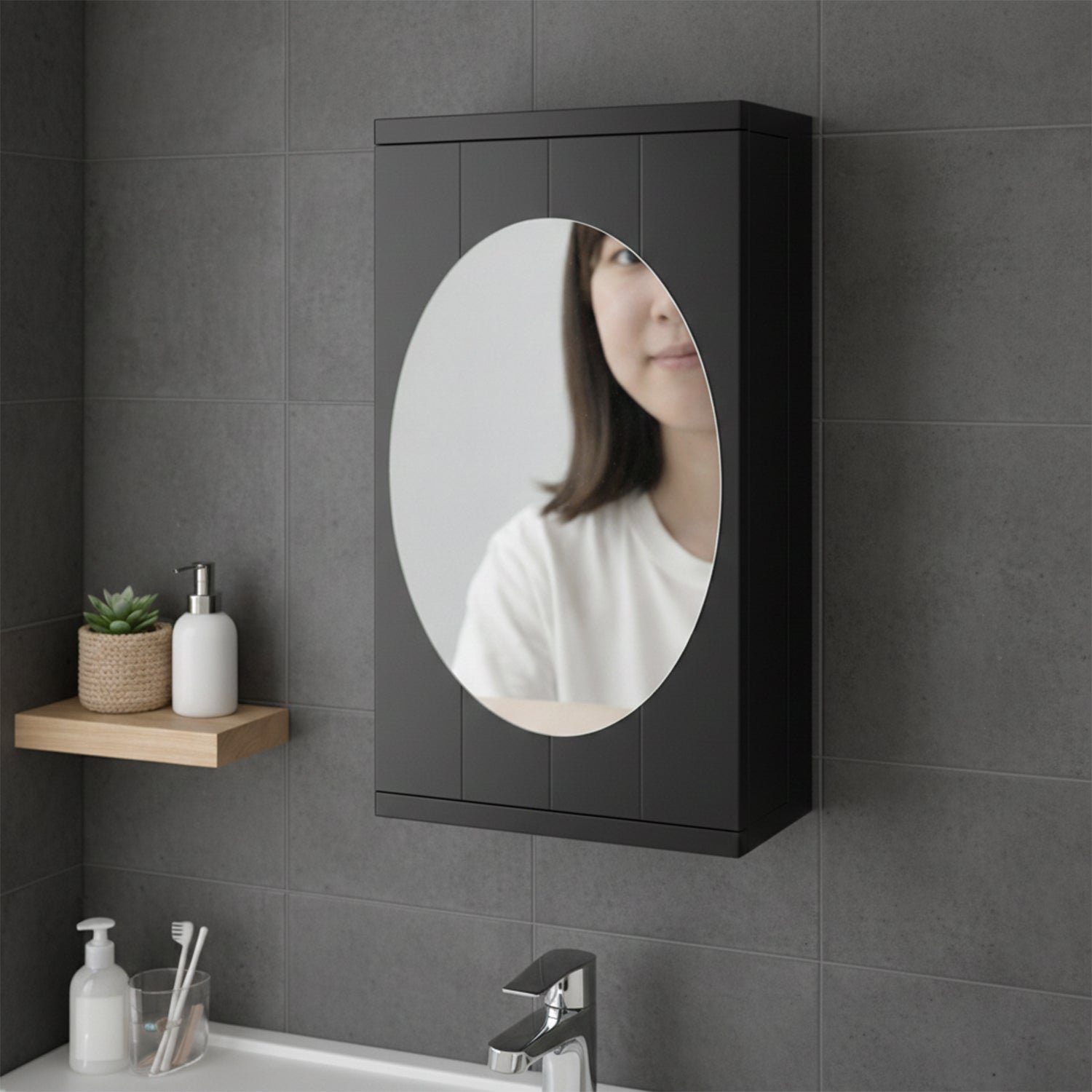 Rotating Storage Cabinet with Mirror – Space-Saving Wall Organizer - Image 3