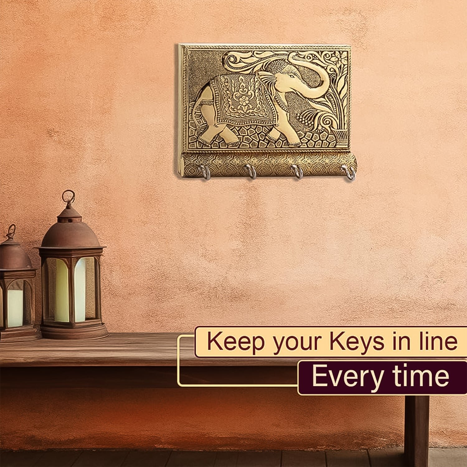 Elephant Key Holder – Wooden & Gold Wall Mount for Home | Styleva - Image 7