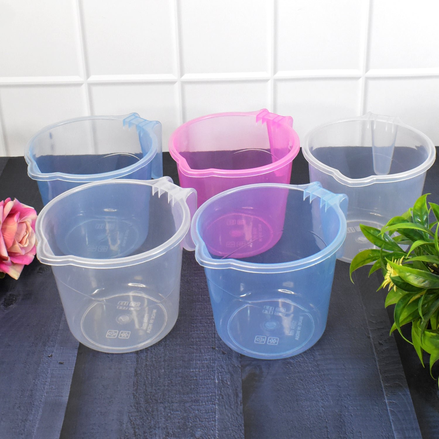 Plastic Bath Mug - 1200ML Transparent Mix Colour (Set of 5) | Mini Bubbles - Image 4