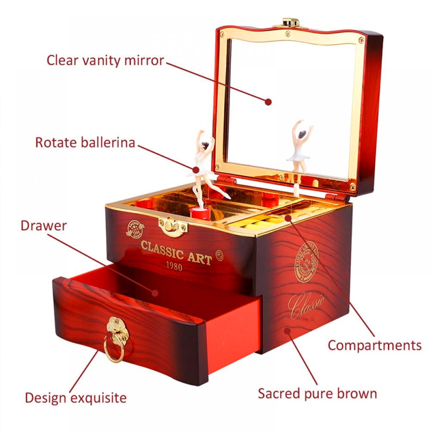 Ballerina Music Box - Hand Crank Piano & Storage | - Image 3