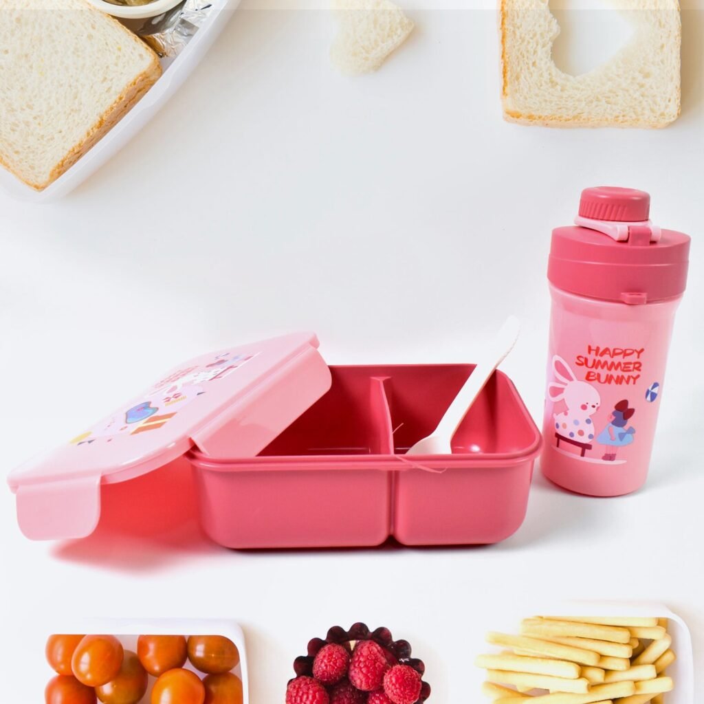 Leak-Proof Lunch Box - 2 Compartment Set with Bottle & Fork | Lunchie Bunchie