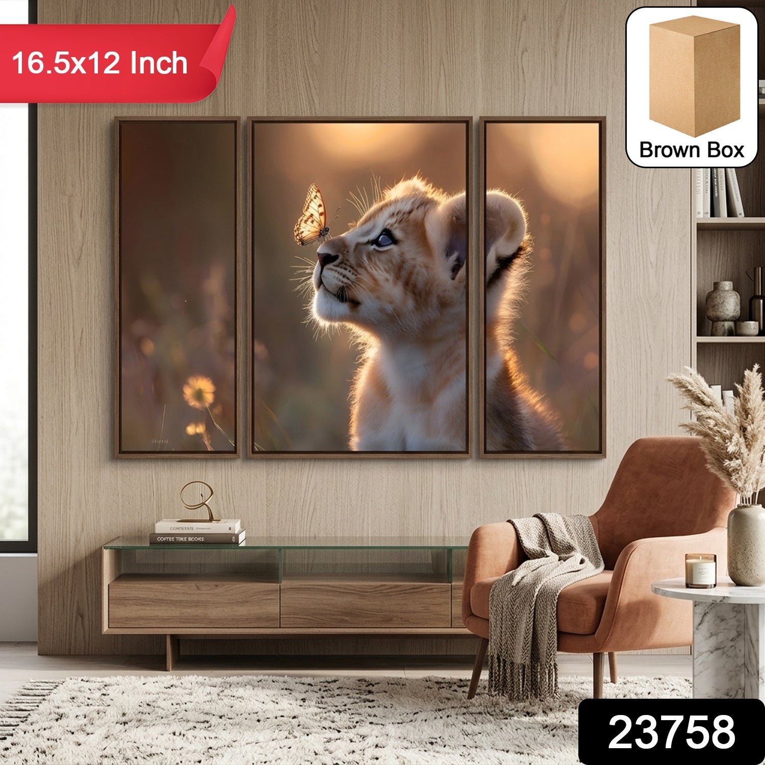 Lion Cub Wall Art – Vibrant 3-Panel MDF Wall Decor - Image 2