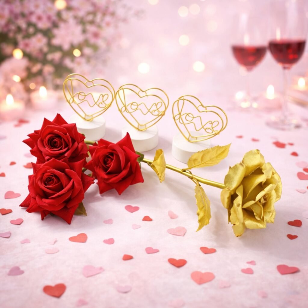 Romantic Heart Love Table Decor – Elegant Rose Gift Set