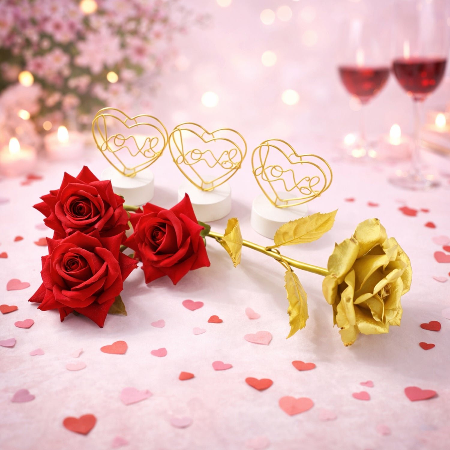 Romantic Heart Love Table Decor – Elegant Rose Gift Set