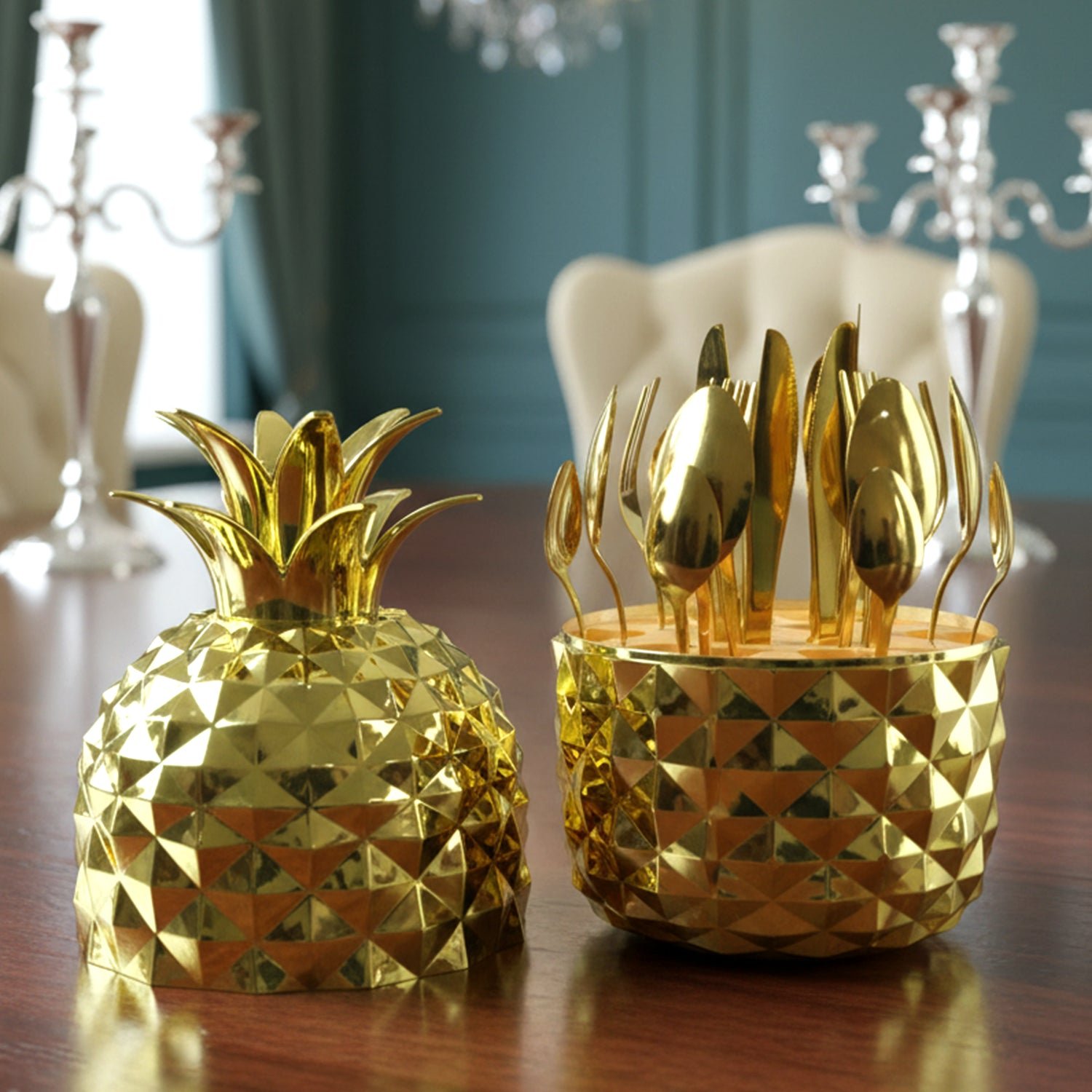 Gold Stainless Steel Cutlery Set – Luxury 24-Piece with Pineapple Stand - Image 5