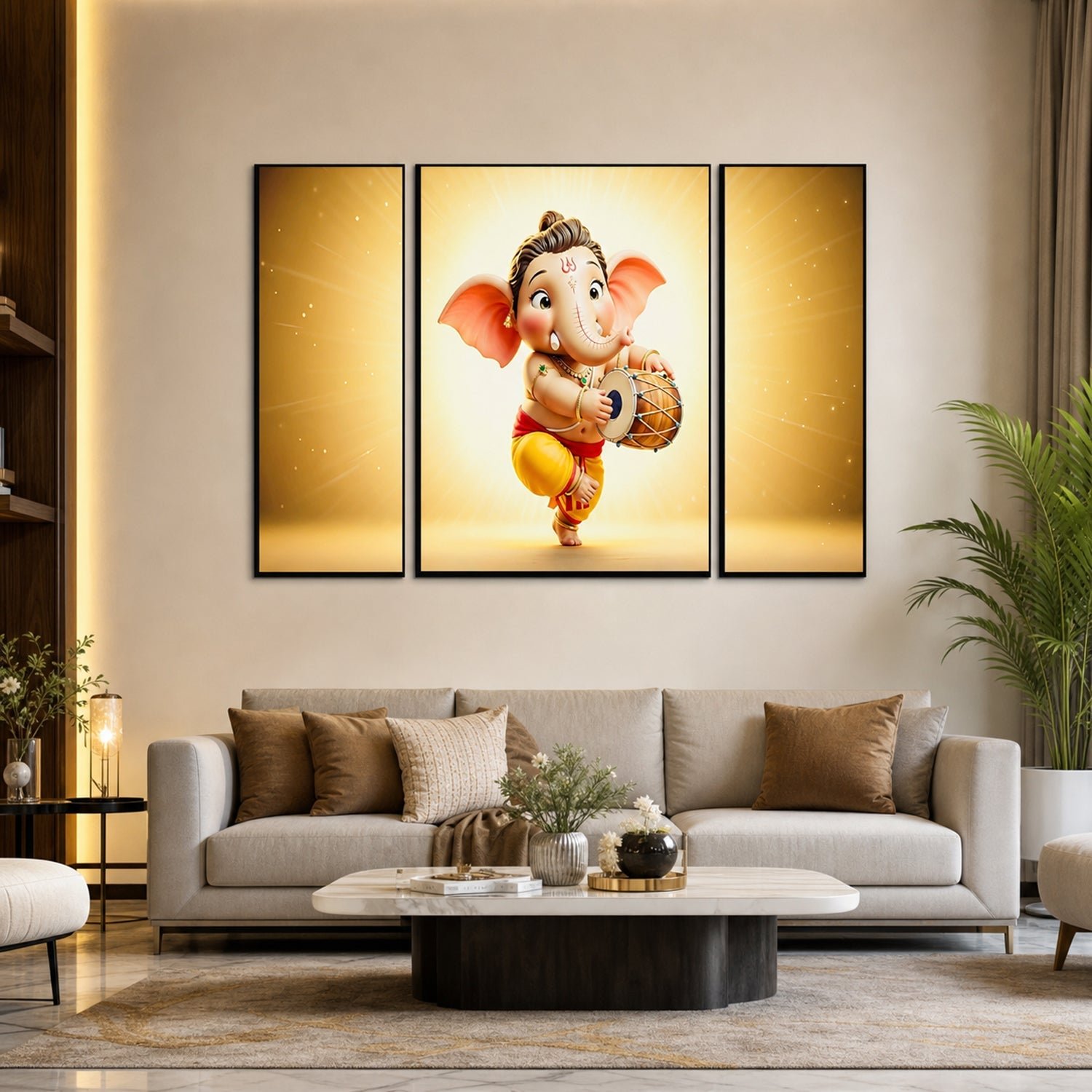 Ganesha Religious Wall Art – Vibrant 3 Panel MDF Frame