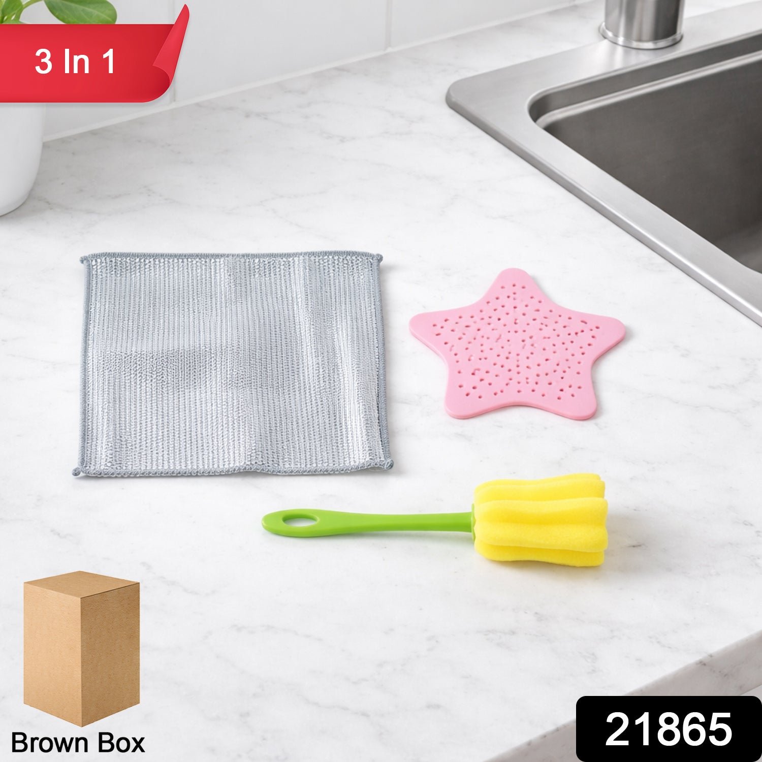Kitchen Cleaning Set – 3-in-1 Combo with Scrub Pad & Bottle Brush - Image 2