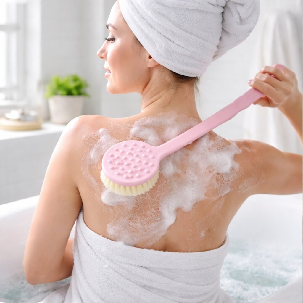 Back Scrubber - Long Handle & Soft Bristles | Velvet Wipe