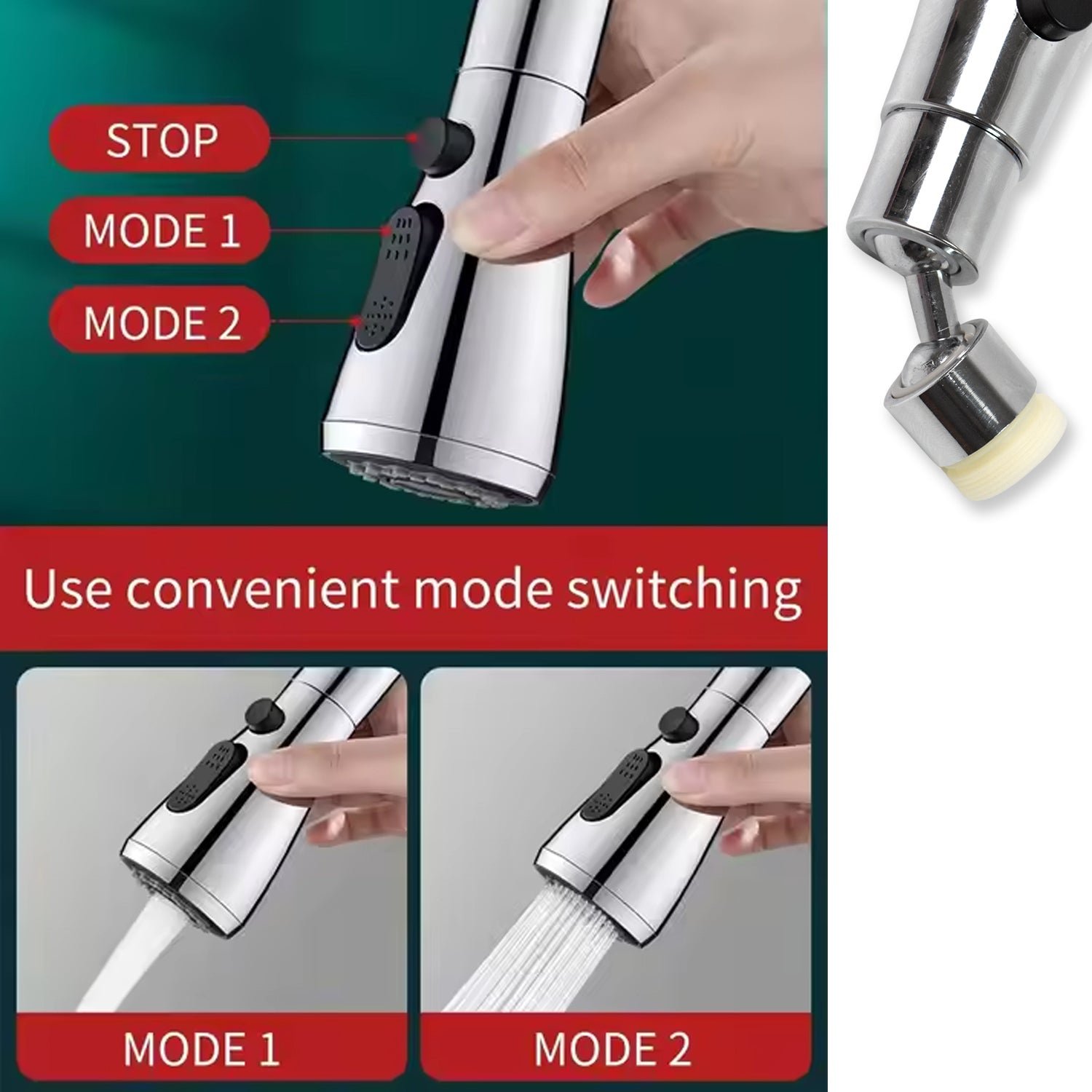Kitchen Faucet Sprayer - 3-Function Pull Down | - Image 4