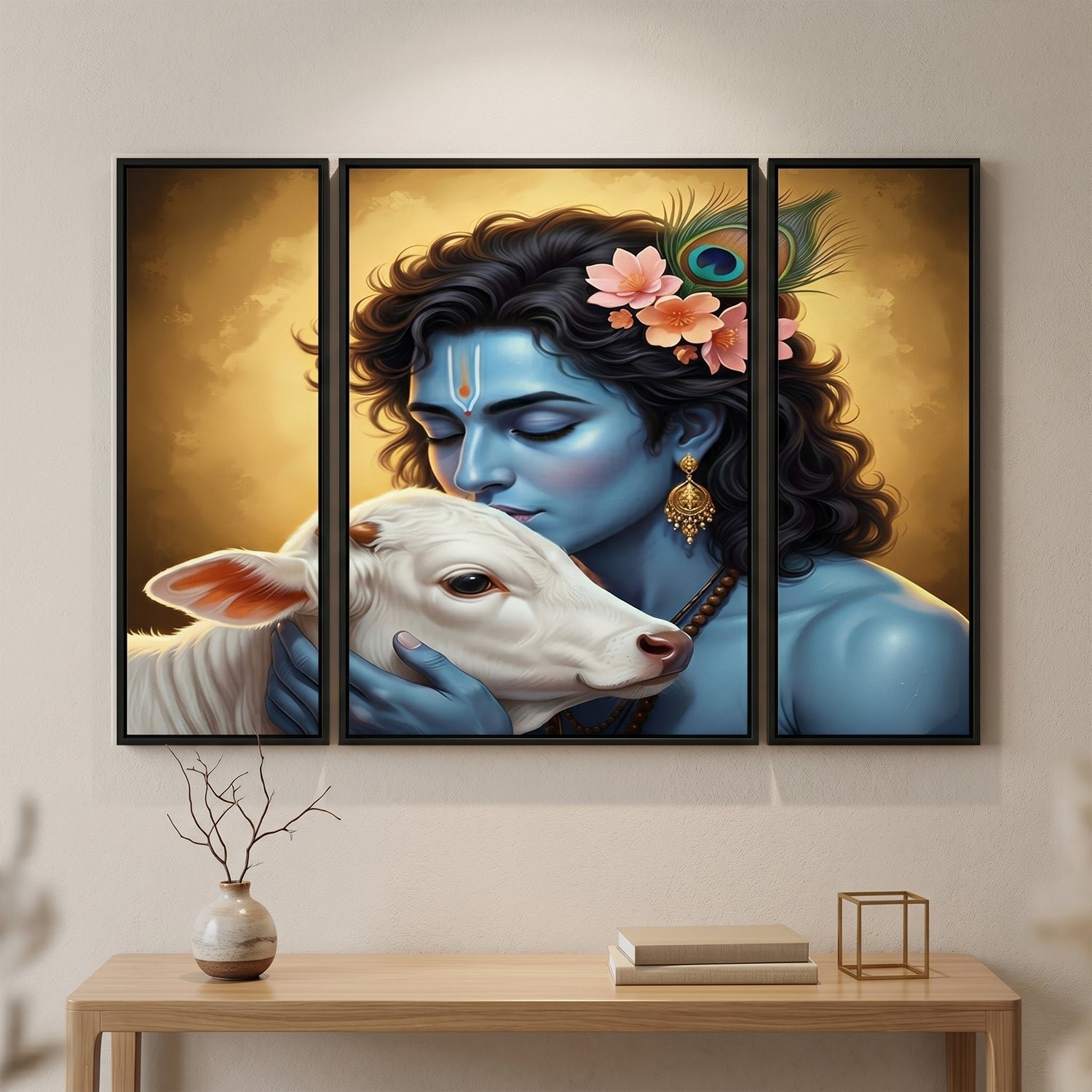 Krishna N Cow Wall Art – Vibrant 3 Panel MDF Design for Home - Image 3