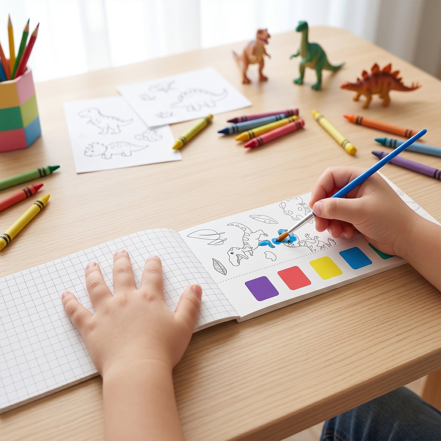 Kids Watercolour Painting Book – Dinosaur Theme & Brushes for Creativity - Image 3
