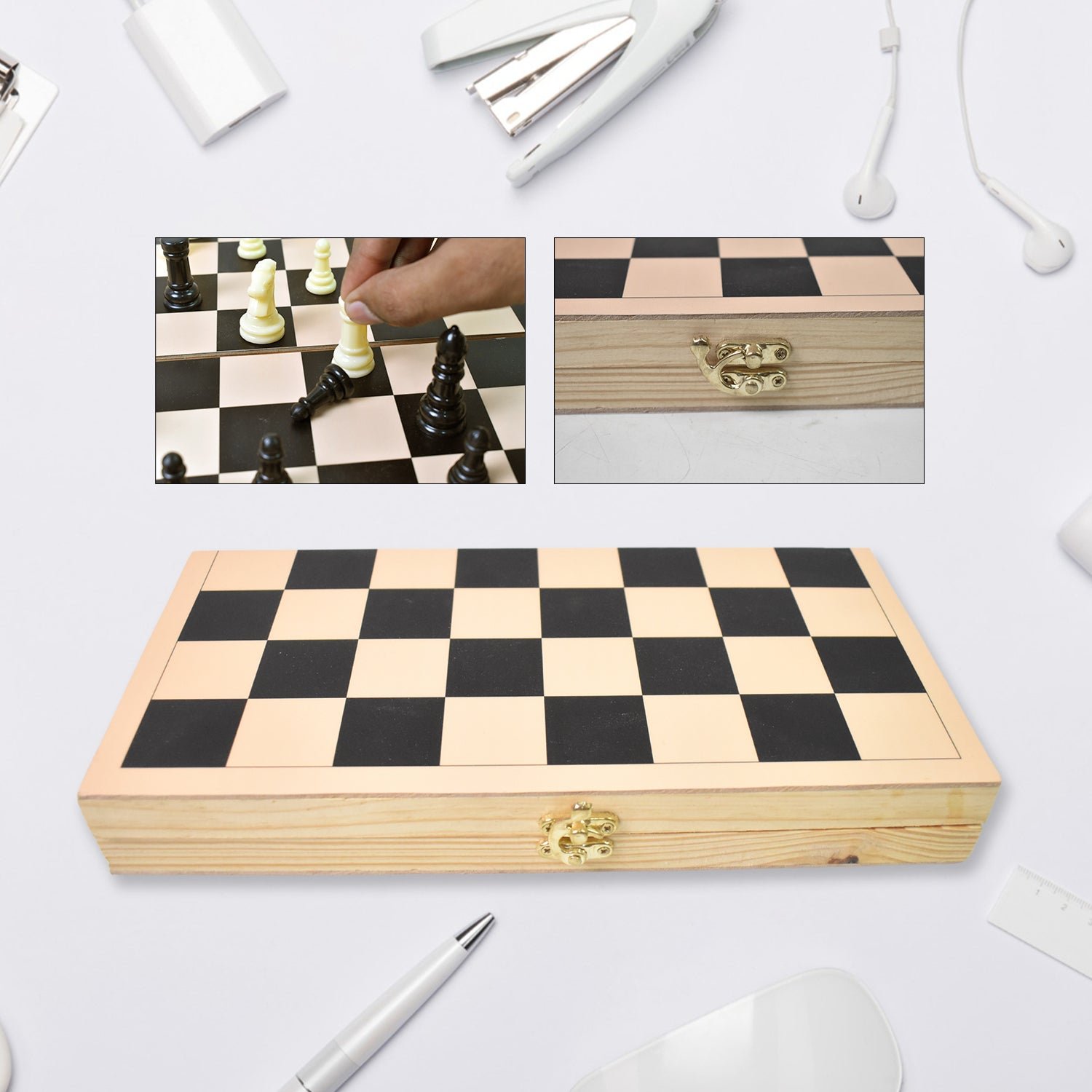 Folding Wooden Chess Set - Portable 30x30cm Board | Boardoria - Image 4