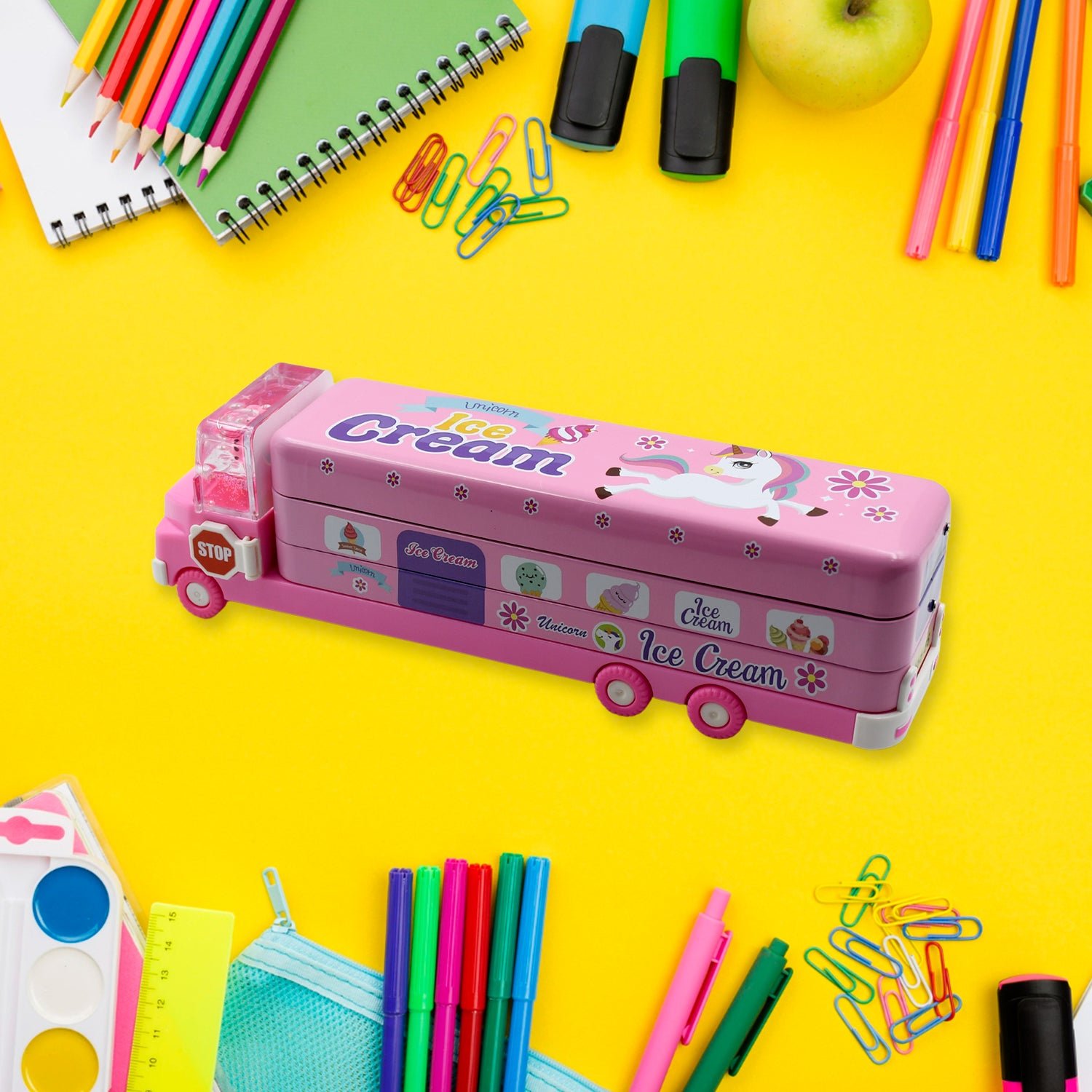 Kids Truck Pencil Case – Multi-Level Metal Double Decker | Indo Glow - Image 4