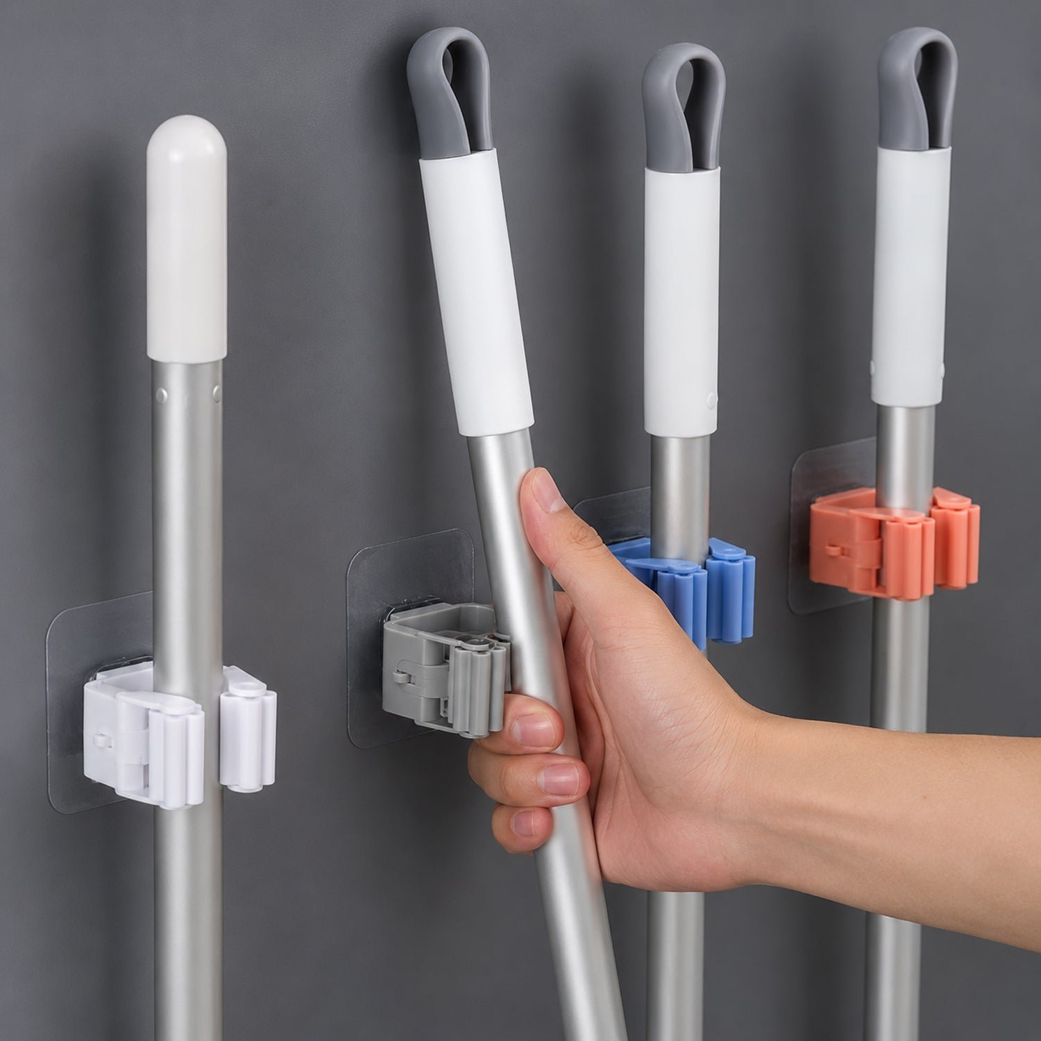 Wall-Mounted Plastic Broom Holder Clip for Efficient Storage - Image 5